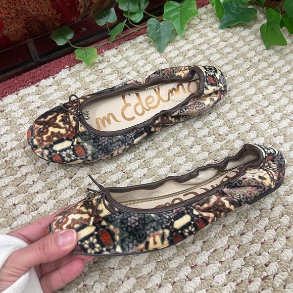 SAM EDELMAN Felicia Ballet Flat in Ivory Velvet Multi Size 8.5 - Picture 7 of 11